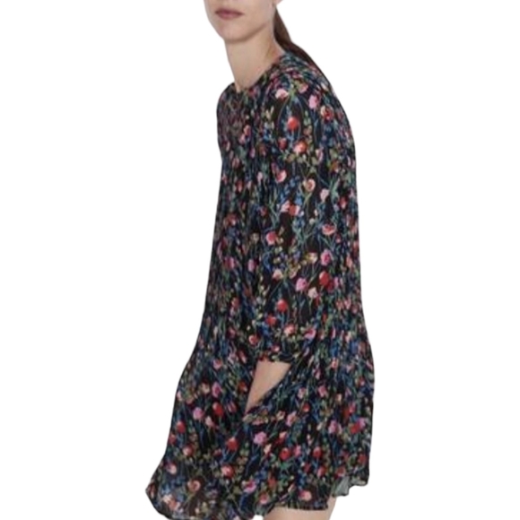 ZARA Floral Annie Long Sleeve Pleated Mini Dress - Picture 4 of 8